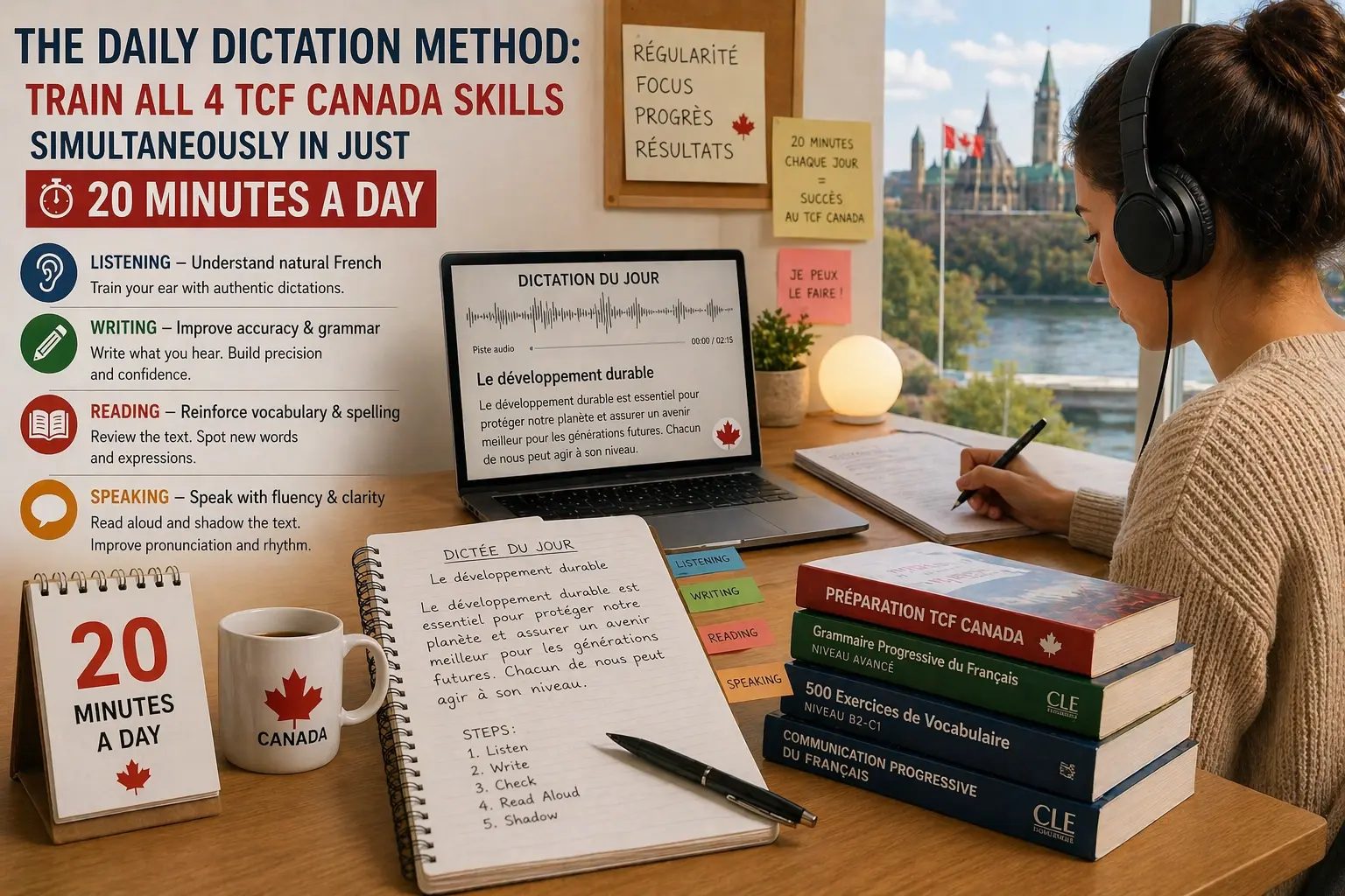 The Daily Dictation Method: Train All 4 TCF Canada Skills Simultaneously in Just 20 Minutes a Day