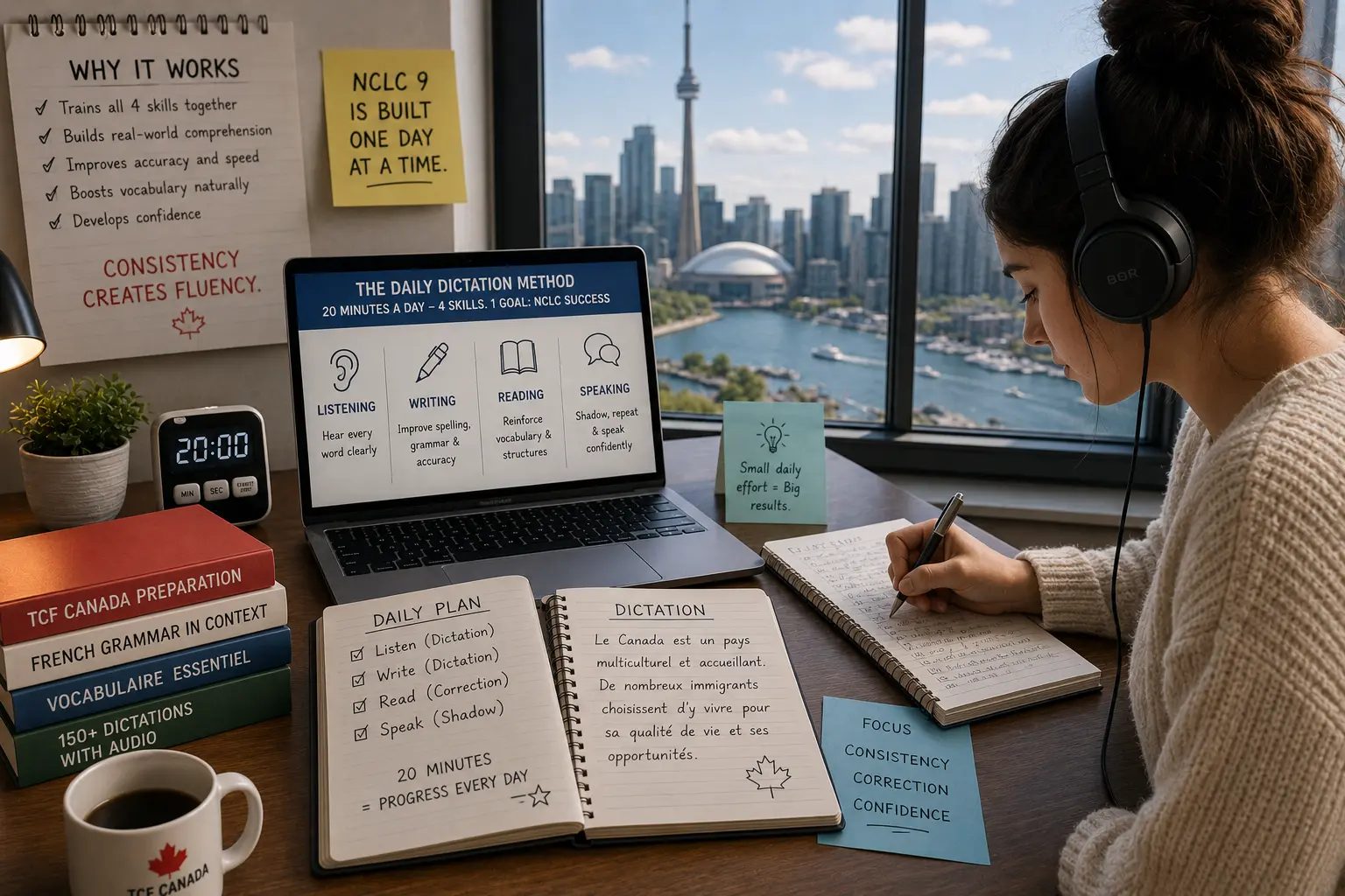 The Daily Dictation Method for TCF Canada 2026: How 20 Minutes a Day Trains All 4 Skills Simultaneously and Accelerates Your NCLC Score