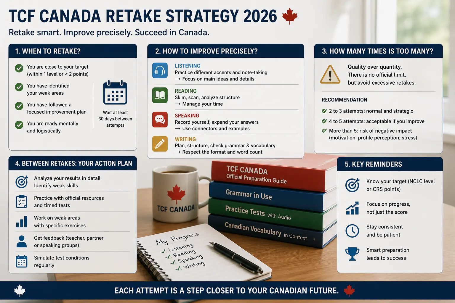 TCF Canada Retake Strategy 2026: When to Retake, How to Improve Your Score Precisely and How Many Times Is Too Many